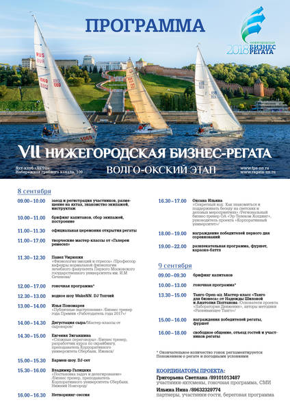 «VII Нижегородская бизнес-регата 2018. Волго-Окский этап» стартует 8 сентября