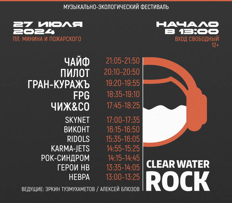 Составлен лайн - ап фестиваля «Рок чистой воды – 2024»  с подробным таймингом