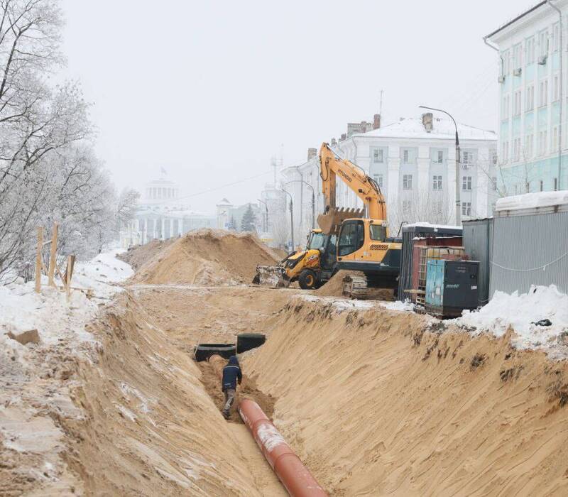 Строительство ливневки началось на участке улицы Ленина в Дзержинске