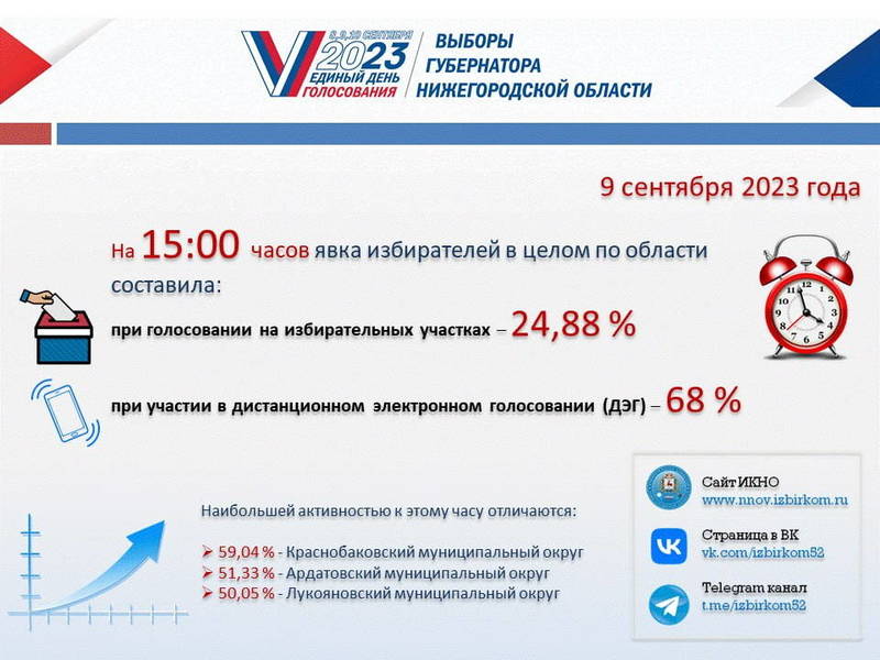 Избирком Нижегородской области обнародовал явку избирателей на 15:00