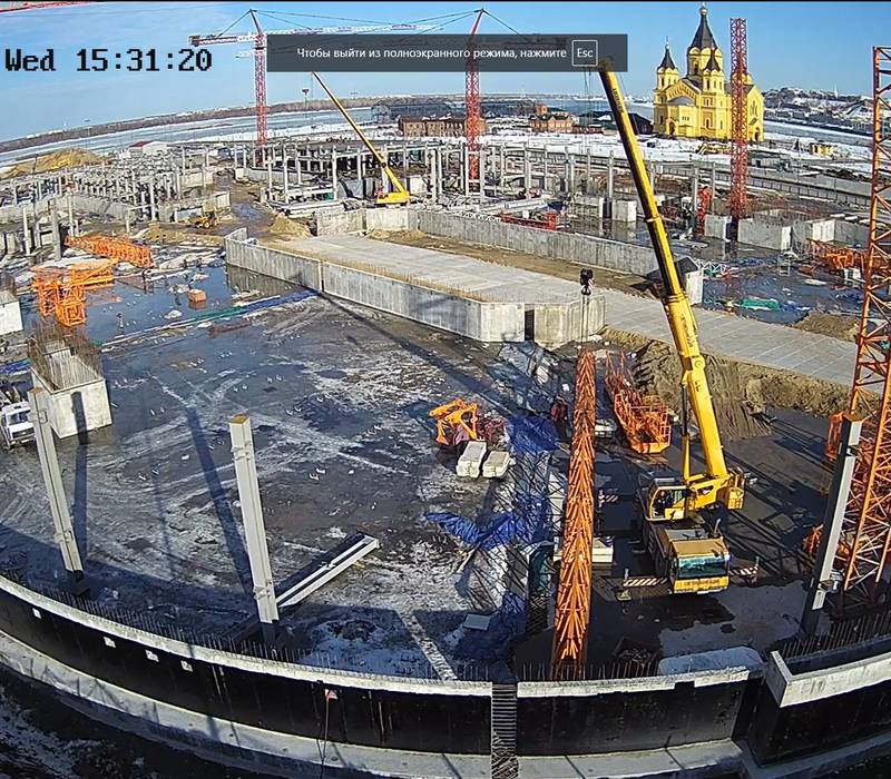 На строительной площадке ледовой арены в Нижнем Новгороде началась заливка плит перекрытий между цоколем и первым этажом